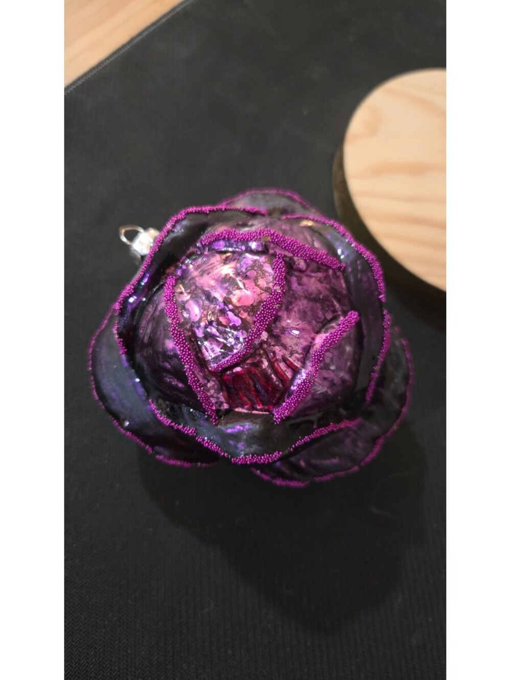 Purple Black Rose Glass Christmas Ornament Glitter Floral Flower Gothic
